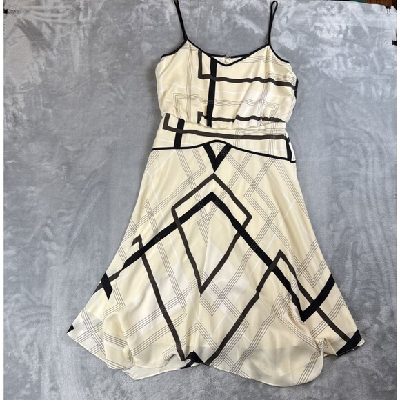 Banana Republic Women's Size 8 Cream Black Plaid Midi Dress Strappy V-Neck - Picture 1 of 7